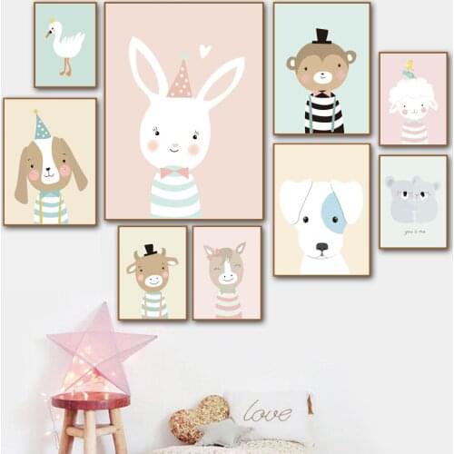 Rabbit cow lion giraffe cat dog poster wall art painting wall picture baby children room Home Decor canvas painting A342