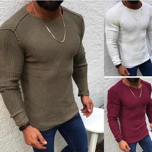 Pullover Sweater Men 2020 Casual Slim Fit Knitted Sweaters Pull O Neck Long Sleeve Solid Color Male Knitwear Black White
