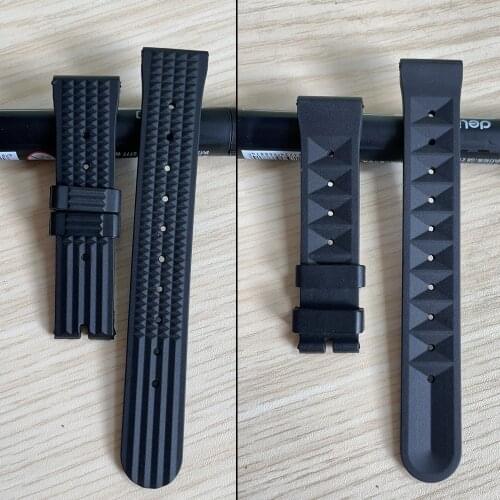 20MM Genuine Rubber Band Suit for Seiko Series Watch MM300 SBDX001/012/01 6105 Waffle Watch Strap Replace Parts Black Silver