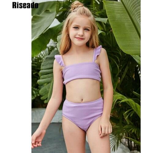 Riseado Purple Bikini Set Ruffle Swimsuit High Waisted Girl Swimwear Sexy Bikinis Children 2021 Summer Beachwear Bathing Suit