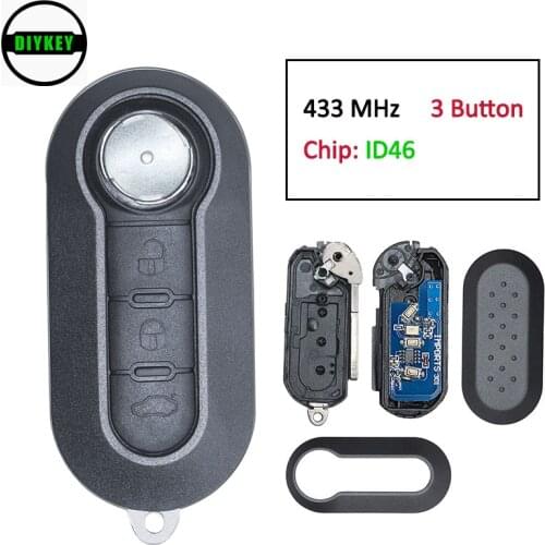 DIYKEY 433MHz ID46 Chip Replacement 3 Button Flip Remote Car Key Fob for Fiat 500 Doblo Florino Punto, Qubo - Del-phi 300