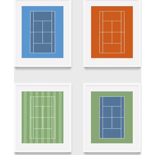 Modern Nordic Style Simplicity Cartoon Canvas Painting Tennis Tennis Court Racket Home Decor Poster For Living Room Bedroom