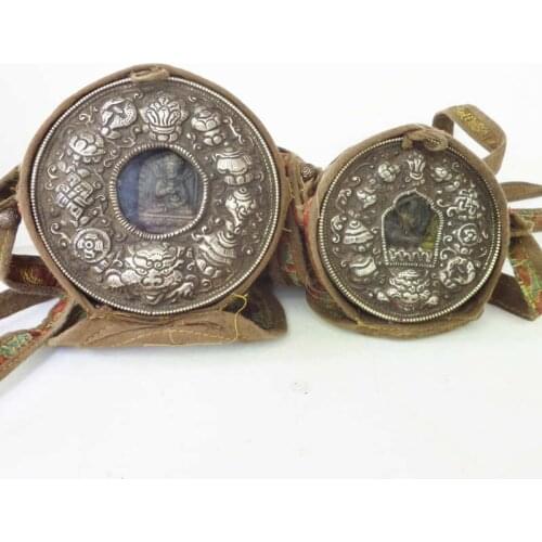 TGB081 Tibet Old Brass Round Prayer box Tibetan Buddhist Buddha Amulet Bag Eight Auspicioius(Babao) Free Shipping