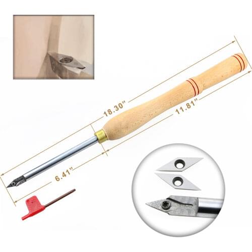 Wood Turning Lathe Detailer Hand Tool Matched with 2pcs 10x28mm Diamond Pointed Carbide Cutter Inserts