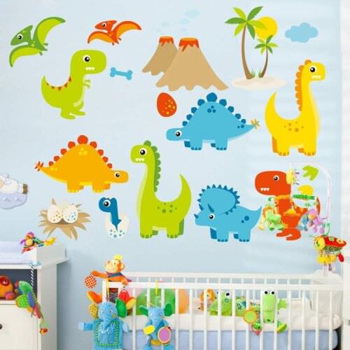 Vacclo Cartoon Dinosaur World Childrens Room Decoration Stickers Kids Bedroom Wall Decor Home Living Room Decor Wall Stickers