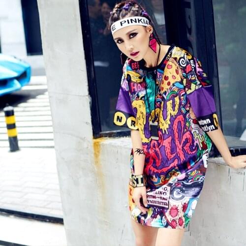 2018 Hip Hop Long Top Summer Europe Fashion Street Female Loose Printing Long T-shirt Women Short Sleeve O-Neck Pullover Tees
