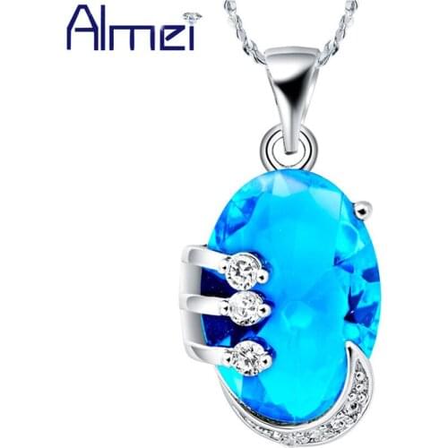 Almei Blue Necklaces Pendants Charms Jewelry Lady Silver Women Suspension Crystal Necklace Accessories Pingente Para Mulher N430