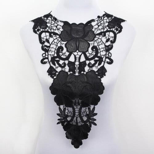 1pc Polyester Black Flower Lace Neckline Fabric,Wedding Dress Collar Lace For Sewing Supplies Crafts