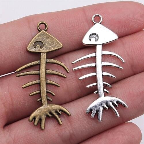 10pcs 42x21mm Pendant Fish Bone Fish Bone Charm Pendants For Jewelry Making Antique Silver Color Bone Fish Pendants