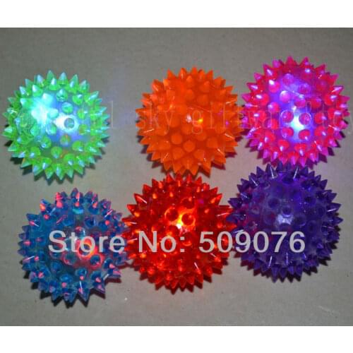 Free shipping 24pcs/lot 7.5cm 6color rubber ball LED Blinking Spike Ball Rainbow Multi color light Flashing Massage Party