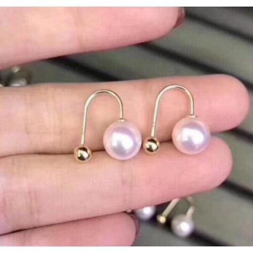 Free shipping>>>>noble jewelry 9-10mm Akoya white pearl earring 18k