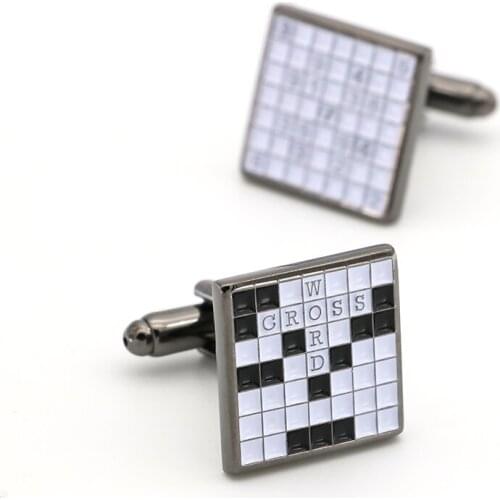 Free Shipping Mens Cufflinks Crossword Puzzle Design Gunblack Color Quality Copper Cuff Links Wholesale&retail