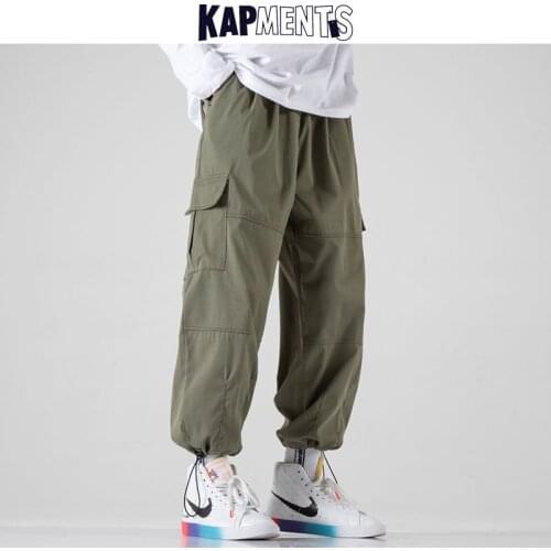 KAPMENTS Men Wide Leg Harajuku Baggy Cargo Pants 2021 Mens Solid Packets Streetwear Joggers Man Causal Vintage Sweat Joggers 5XL