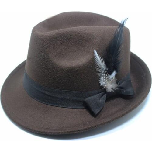 LUCKYLIANJI Kid Childrens Retro Cashmere Punk Natual Feather Band Soft Formal Fedora Jazz Panama Bowler Hat (One Size:54cm)