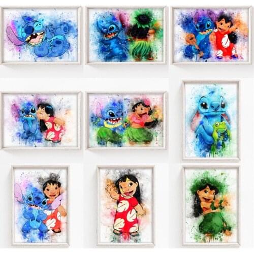 Disney Cartoon Watercolor Lilo&Stitch 5d Diy Diamond Painting Mosaic Diamond Embroidery Handmade Cross Stitch Kits Home Decor