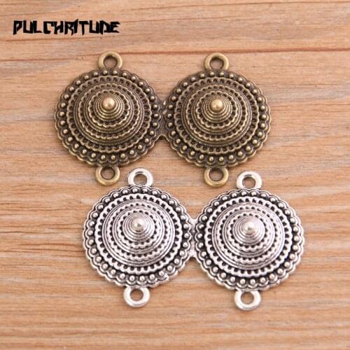 PULCHRITUDE 4pcs 28*41mm Retro Two Color Zinc Alloy Double Round Pendants Connectors Linker For DIY Charm Jewelry Accessorie