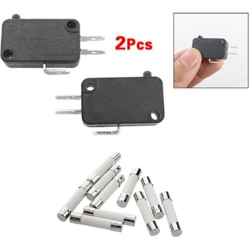 2 Pcs Electric 1NO 1NC Contacts Push Button Mini Switch & 10 Pcs AC 250 V 15 A 6 X 30 mm, Kick Cylindrical Fuse Tube