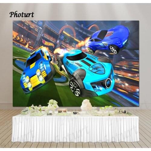 PHOTURT Hot Wheel Backdrop Kids Birthday Photography Banner Game Race Car Photo Background Polyester Vinyl Props