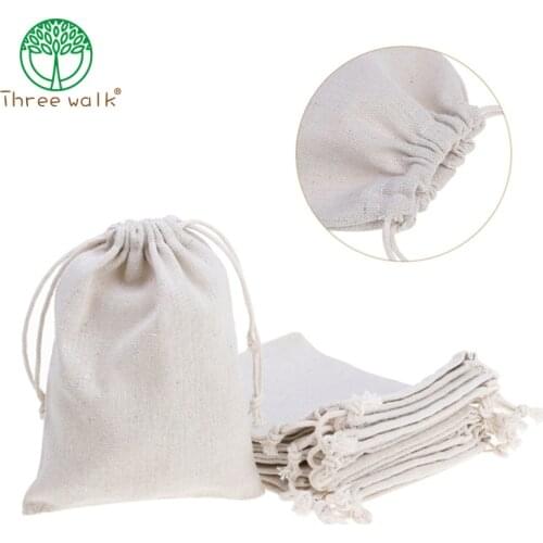 Cotton Muslin Wedding Party Favor Bags Pouches Medium unbleached double cord drawstring closure Jewelry/Rings/Gift pack