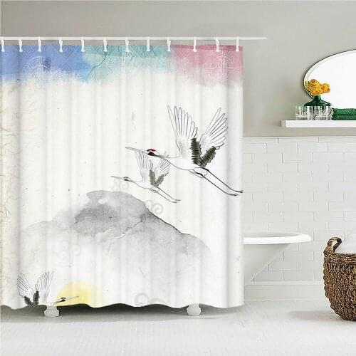 Chinese style landscape painting beautiful scenery flying crane with flowers shower curtain bathroom decoration home decoration