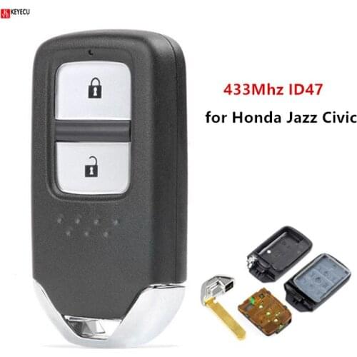 Keyecu New Replacement Remote Key Fob 2 Button FSK 433Mhz ID47 Chip for Honda Jazz Civic 2014 2015 2016 2017 with Uncut Blade