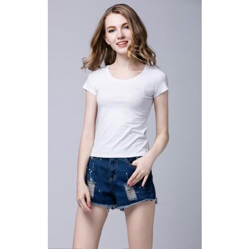 Kpop New Limited Spandex Tumblr Korean Womens Free Shipping 2020 Style Short-sleeved T-shirt Solid Color Slim Round Neck Shirt