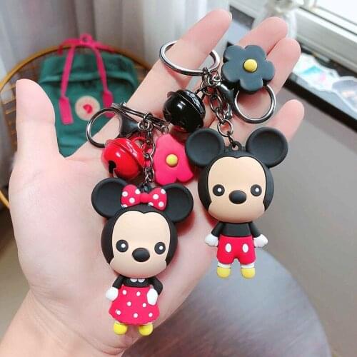 Creative Cute Cartoon Winnie Bear Mickey Minnie Mouse Keychain Personality Trend Couple Key Chain Bag Pendant Bell Key Ring