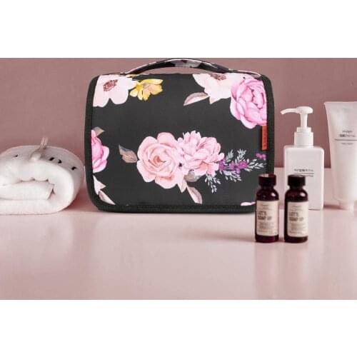 Fashion Peony Floral Makeup Bag Women Portable Travel Necessarie Organizer Waterproof Hanging Cosmetic Bag