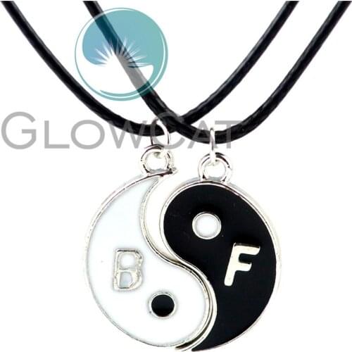 Fashion Silver Yin Yang Leather Necklaces 2 Pendants Best Friend Lovers YING YANG Necklace Set couple Holiday Gifts