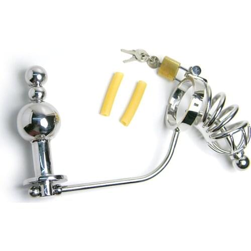 Male Anal plug with Cock Cage Chastity Device Stainless Steel Butt beads Penis Urethral Catheter Adult Sex Toys Chastity Belt