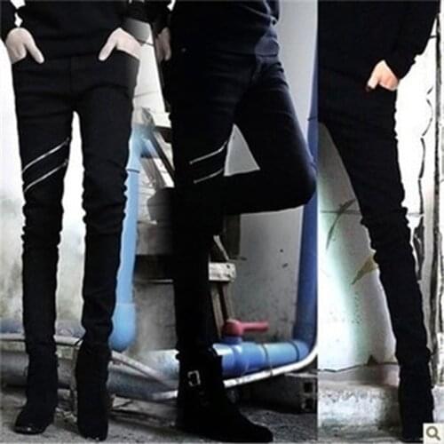 Wholesale 2020 Fashion Summer thin Double zipper skinny teenagers boys black show thin hip hop streetwear jeans men 28-34