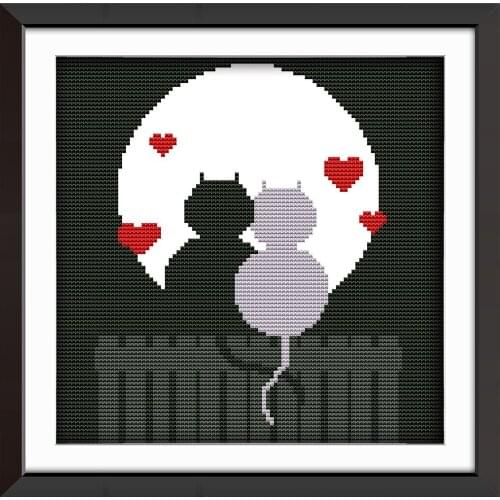 Couple cat silhouette cross stitch kit aida 14ct 11ct count printed canvas stitches embroidery DIY handmade needlework