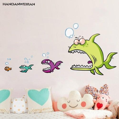 Alligator Stickers fish eat fish Decorate Wall Stickers living room childrens room cartoon Decorative Stickers