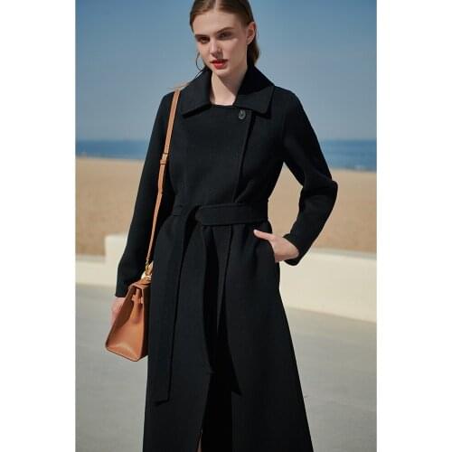 2021 new autumn and winter black double-sided cashmere coat womens medium and long knee length double-sided cashmere thin