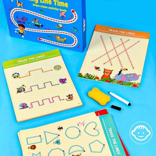 Montessori Writing Training Toy Drawing Line Wipe Clean Activity Book Preschool Educational Kindergarten Toy for Children 3