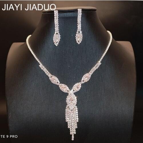 Jiayijiaduo Boutique Zircon Inlaid Necklace Earrings Tassel Necklace Set for Wedding Womens Accessories