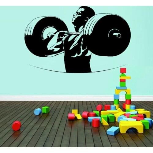 Powerlifting Bodybuiliding Barbell Crossfit Wall sticker Men Fitness Wall Decals Boys Bedroom Living Room Decor Gym Decor H216