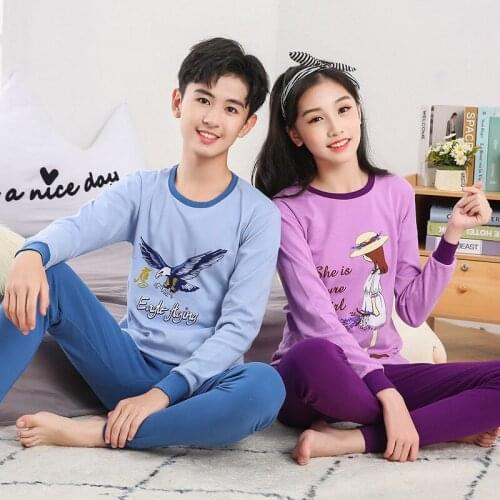 Teenager pajamas Long Sleeve 100% Cotton Pyjamas Big Kids Clothes Sets Cartoon Boys Sleepwear Pajamas for girls 10 12 14 16 Yrs