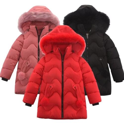 4-12yrs ter Warm fur Kids cotton-padded clothes for girls coat big childrens thick down cotton mid-length wave cotton jacket