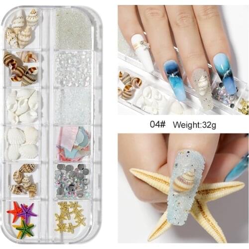 Swarovsky 12 Grids Colorful Shell Mixed Irregular Shell Sheet Tinfoil Rhinestone Nail Jewelry 3D Nail Art Decoration DIY Design