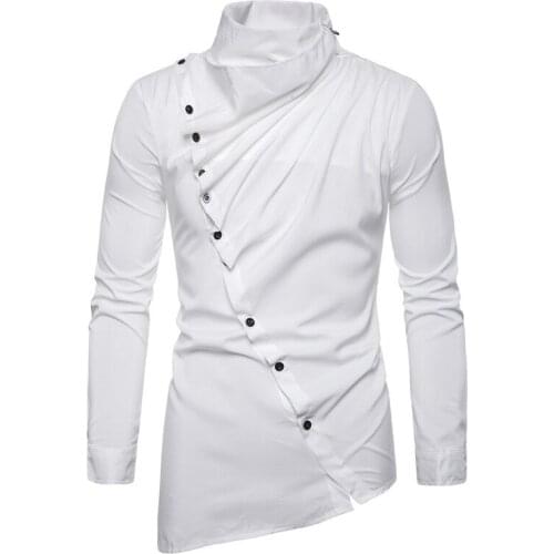 Spring Autumn mens long sleeve shirts fashion High street tide high neck shirt Solid Casual Hip hop Streetwear button shirt men