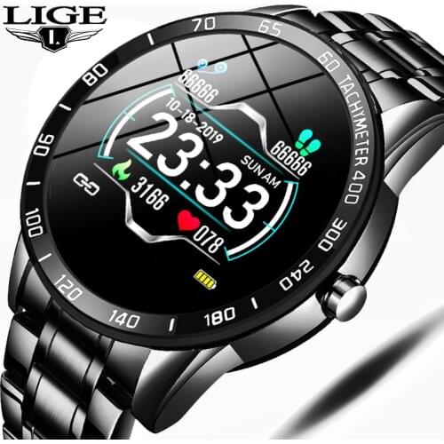 LIGE New Steel Smart Watch Men Waterproof sport For iPhone Heart rate blood pressure call Information smartwatch Fitness tracker
