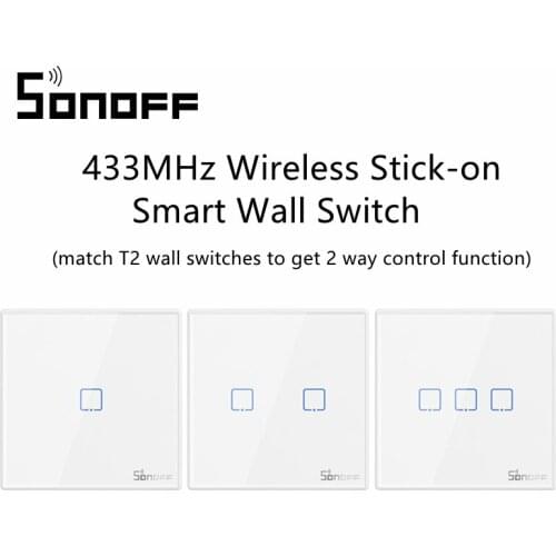 Sonoff 433MHz Wireless Stick-on Smart Wall Switch Controller 86 Type Wall Panel Two way Control Wiring free Home Automation