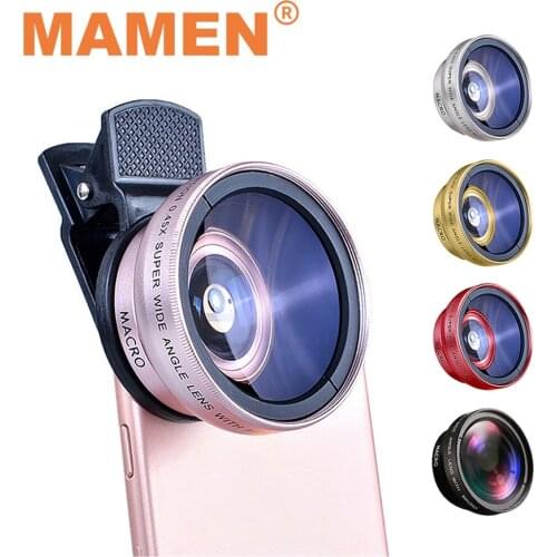 MAMEN 2-IN-1 Universal Phone Lens Professional 37mm Interface With 0.45X 49mm UV Filter Wide-Angle+Macro Lens For iPhone Android