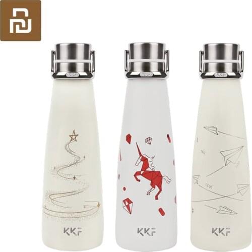 Youpin KKF Vacuum Bottle Portable Thermos Cup Travel Mug 304 Stainless Steel with Zinc Alloy Hand-held Ring 3 Patterns