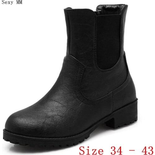 High Quality Autumn Winter Warm Plush Hoof Low Heel Ankle Boots Women Shoes Short Boots botas femininas Plus Size 34-40.41,42,43
