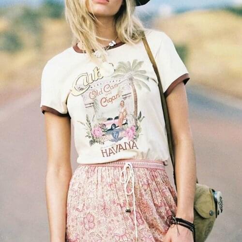 Summer fashion Happie Queens women coconut tree print short sleeve t-shirt ladies tops cottonTee shirt camiseta feminina