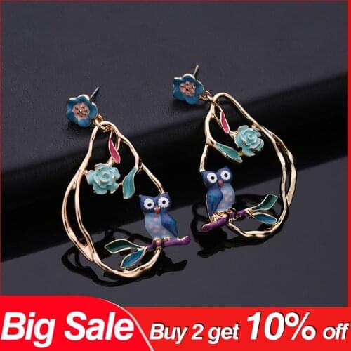 2019 Drop Earring Hanging Flowers Bird Owl Statement Jewelry Summer Bohemian Long Big Gold Tassel Earrings for Women Lady Party