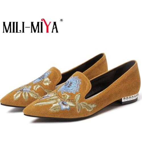 MILI-MIYA Vintage Chinese Style Women Block Low Heel Canvas Pumps Ladies Casual Flock Embroidered Slip On Comfortable Shoes