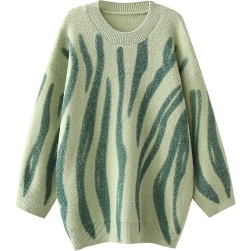 MESTTRAF Women 2021 Y2K Fashion Neck Print Loose Sweater Long Sleeve Autumn Winter Casual Pullover Streetwear